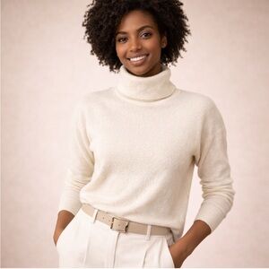 Vince Wool Cashmere Blend Turtleneck Sweater Medium Cream Ivory